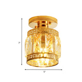 Beveled Crystal Cup Shaped Ceiling Flush Retro 1 Bulb Corridor Semi Flush Mount Light with Ornate Oriental Trim in Gold Clearhalo 'Ceiling Lights' 'Close To Ceiling Lights' 'Close to ceiling' 'Semi-flushmount' Lighting' 800470