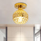 Inlaid Crystal Gold Semi Mount Lighting Oriental Trim Detailing Dome 1 Head Vintage Ceiling Lamp Clearhalo 'Ceiling Lights' 'Close To Ceiling Lights' 'Close to ceiling' 'Semi-flushmount' Lighting' 800480