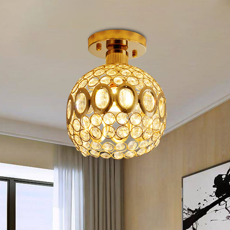 1 Bulb Oval-Side Dome Ceiling Lamp Simple Stylish Gold Crystal Semi Flush Light Fixture Gold Clearhalo 'Ceiling Lights' 'Close To Ceiling Lights' 'Close to ceiling' 'Semi-flushmount' Lighting' 800512