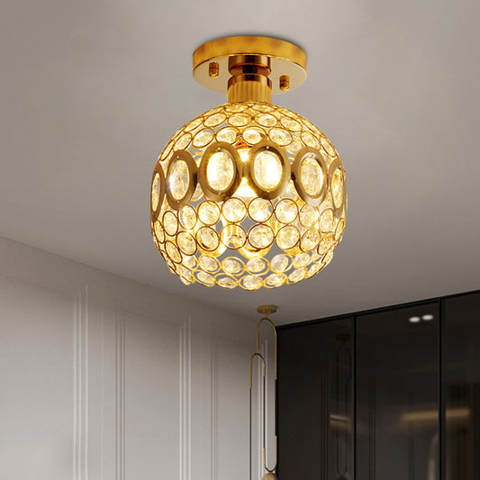 1 Bulb Oval-Side Dome Ceiling Lamp Simple Stylish Gold Crystal Semi Flush Light Fixture Clearhalo 'Ceiling Lights' 'Close To Ceiling Lights' 'Close to ceiling' 'Semi-flushmount' Lighting' 800513