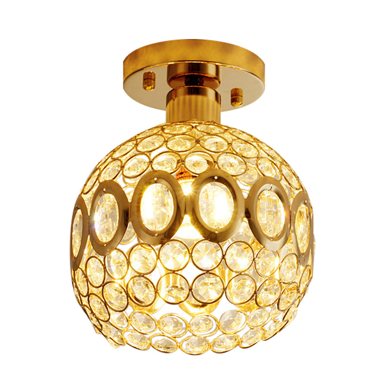 1 Bulb Oval-Side Dome Ceiling Lamp Simple Stylish Gold Crystal Semi Flush Light Fixture Clearhalo 'Ceiling Lights' 'Close To Ceiling Lights' 'Close to ceiling' 'Semi-flushmount' Lighting' 800514
