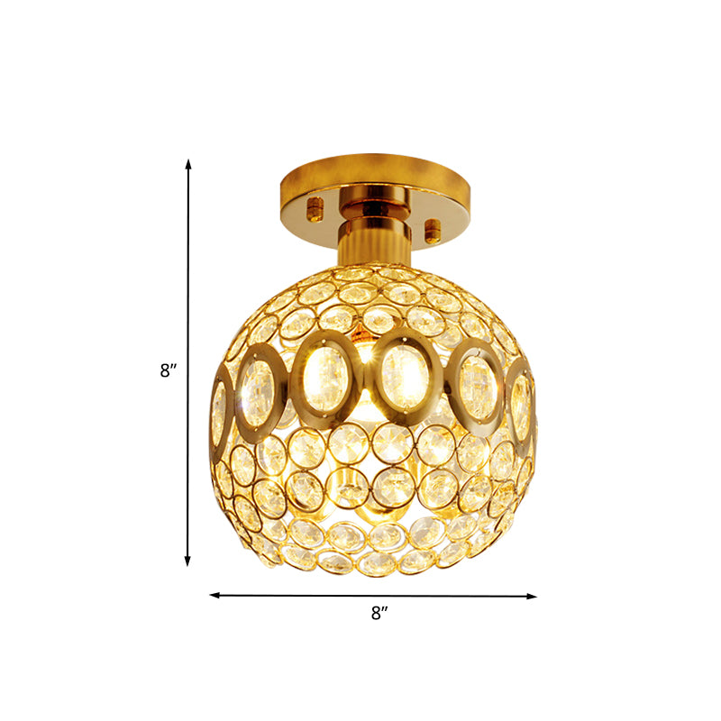 1 Bulb Oval-Side Dome Ceiling Lamp Simple Stylish Gold Crystal Semi Flush Light Fixture Clearhalo 'Ceiling Lights' 'Close To Ceiling Lights' 'Close to ceiling' 'Semi-flushmount' Lighting' 800515
