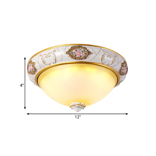 White Glass Domed Flush Mount Lighting Korea Countryside LED Bedroom Flush Lamp Fixture, 12"/16" Width Clearhalo 'Ceiling Lights' 'Close To Ceiling Lights' 'Close to ceiling' 'Flush mount' Lighting' 800617