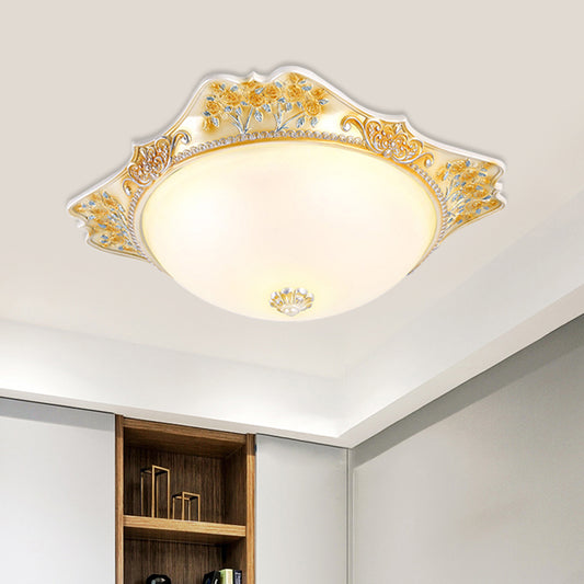 Yellow LED Flushmount Lamp Korea-Country Frosted Glass Domed Ceiling Mounted Fixture, 12"/16" Wide Yellow Clearhalo 'Ceiling Lights' 'Close To Ceiling Lights' 'Close to ceiling' 'Flush mount' Lighting' 800624