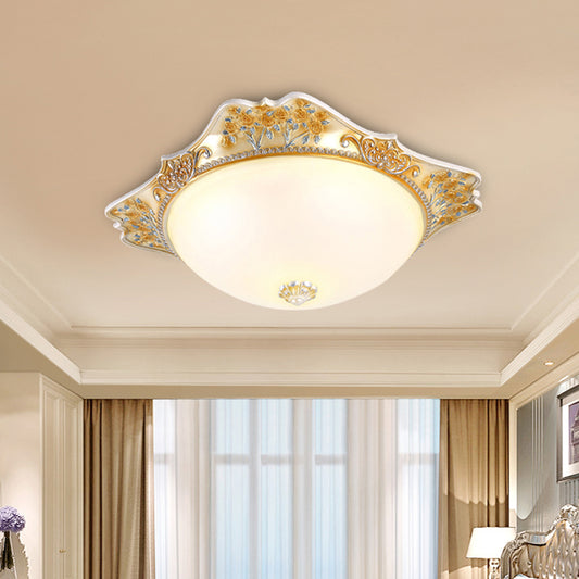Yellow LED Flushmount Lamp Korea-Country Frosted Glass Domed Ceiling Mounted Fixture, 12"/16" Wide Clearhalo 'Ceiling Lights' 'Close To Ceiling Lights' 'Close to ceiling' 'Flush mount' Lighting' 800625