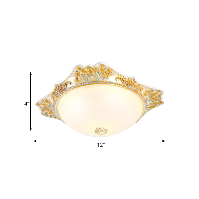 Yellow LED Flushmount Lamp Korea-Country Frosted Glass Domed Ceiling Mounted Fixture, 12"/16" Wide Clearhalo 'Ceiling Lights' 'Close To Ceiling Lights' 'Close to ceiling' 'Flush mount' Lighting' 800627