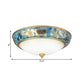 Blue 3/4 Bulbs Ceiling Flush Korea Countryside Frosted Glass Dome Flush Mounted Light with Flower Pattern, 16"/19.5" W Clearhalo 'Ceiling Lights' 'Close To Ceiling Lights' 'Close to ceiling' 'Flush mount' Lighting' 800689
