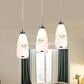 3-Bulb Cone Multiple Hanging Lamp Minimalism Black/Yellow/Blue Printing Glass Pendulum Lamp with Linear/Round Canopy Black Linear Clearhalo 'Ceiling Lights' 'Glass shade' 'Glass' 'Pendant Lights' 'Pendants' Lighting' 800759