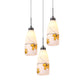 3-Bulb Cone Multiple Hanging Lamp Minimalism Black/Yellow/Blue Printing Glass Pendulum Lamp with Linear/Round Canopy Clearhalo 'Ceiling Lights' 'Glass shade' 'Glass' 'Pendant Lights' 'Pendants' Lighting' 800779