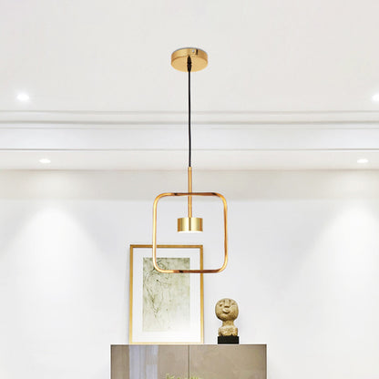 Gold Finish Square-Frame Pendulum Light Minimalism LED Metal Ceiling Hang Fixture with Shade/Shadeless Gold Shadeless Clearhalo 'Ceiling Lights' 'Modern Pendants' 'Modern' 'Pendant Lights' 'Pendants' Lighting' 800784