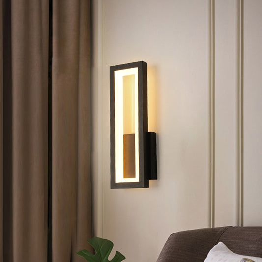 White/Black/Gold Rectangle Frame Sconce Lamp Minimalist LED Metallic Wall Mount Light Fixture in White/Warm Light Black Clearhalo 'Cast Iron' 'Glass' 'Industrial' 'Modern wall lights' 'Modern' 'Tiffany' 'Traditional wall lights' 'Wall Lamps & Sconces' 'Wall Lights' Lighting' 800821
