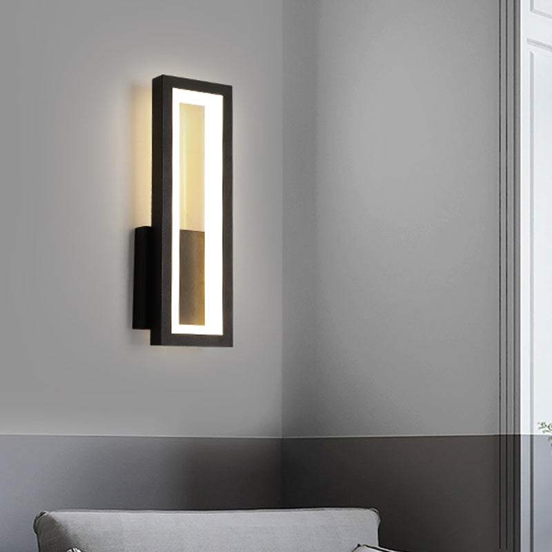 White/Black/Gold Rectangle Frame Sconce Lamp Minimalist LED Metallic Wall Mount Light Fixture in White/Warm Light Clearhalo 'Cast Iron' 'Glass' 'Industrial' 'Modern wall lights' 'Modern' 'Tiffany' 'Traditional wall lights' 'Wall Lamps & Sconces' 'Wall Lights' Lighting' 800822