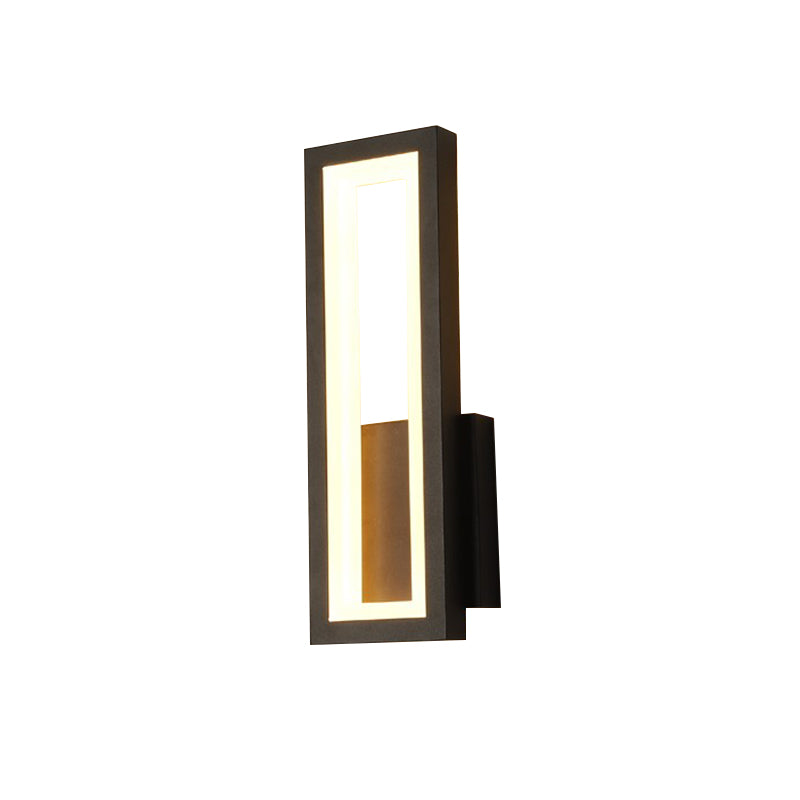 White/Black/Gold Rectangle Frame Sconce Lamp Minimalist LED Metallic Wall Mount Light Fixture in White/Warm Light Clearhalo 'Cast Iron' 'Glass' 'Industrial' 'Modern wall lights' 'Modern' 'Tiffany' 'Traditional wall lights' 'Wall Lamps & Sconces' 'Wall Lights' Lighting' 800823