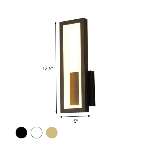 White/Black/Gold Rectangle Frame Sconce Lamp Minimalist LED Metallic Wall Mount Light Fixture in White/Warm Light Clearhalo 'Cast Iron' 'Glass' 'Industrial' 'Modern wall lights' 'Modern' 'Tiffany' 'Traditional wall lights' 'Wall Lamps & Sconces' 'Wall Lights' Lighting' 800824