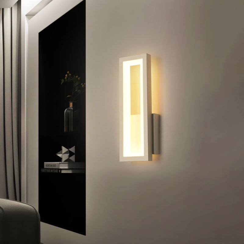 White/Black/Gold Rectangle Frame Sconce Lamp Minimalist LED Metallic Wall Mount Light Fixture in White/Warm Light Clearhalo 'Cast Iron' 'Glass' 'Industrial' 'Modern wall lights' 'Modern' 'Tiffany' 'Traditional wall lights' 'Wall Lamps & Sconces' 'Wall Lights' Lighting' 800826