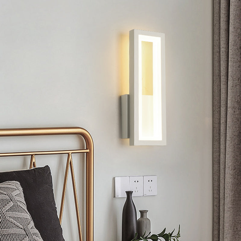 White/Black/Gold Rectangle Frame Sconce Lamp Minimalist LED Metallic Wall Mount Light Fixture in White/Warm Light Clearhalo 'Cast Iron' 'Glass' 'Industrial' 'Modern wall lights' 'Modern' 'Tiffany' 'Traditional wall lights' 'Wall Lamps & Sconces' 'Wall Lights' Lighting' 800827