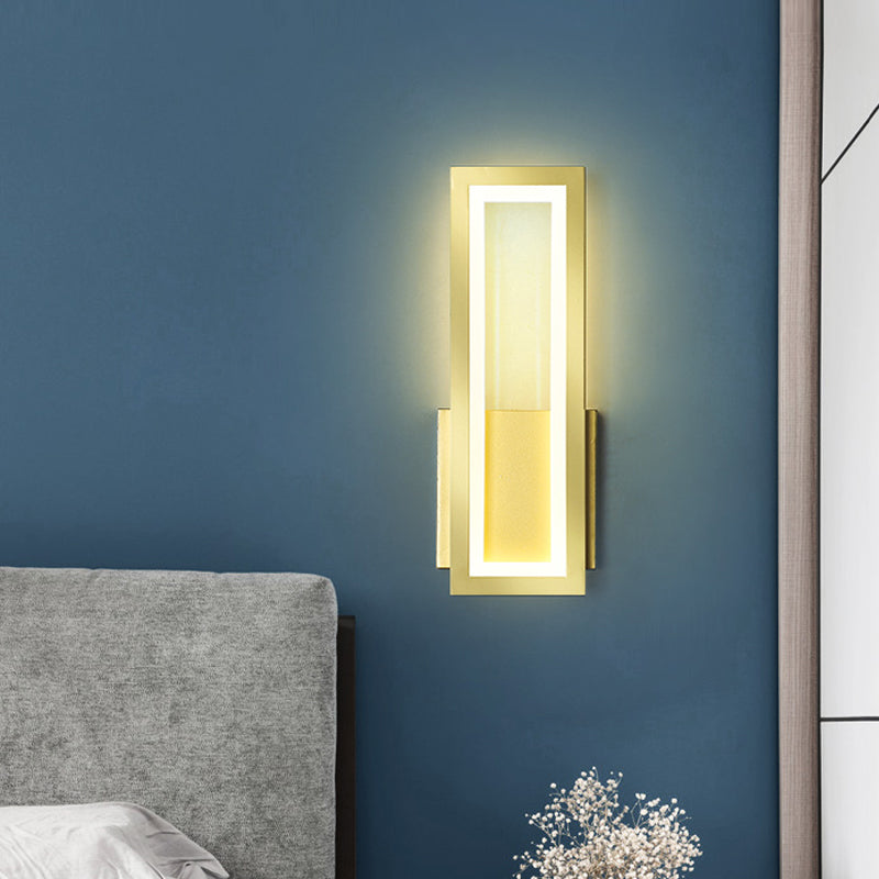 White/Black/Gold Rectangle Frame Sconce Lamp Minimalist LED Metallic Wall Mount Light Fixture in White/Warm Light Clearhalo 'Cast Iron' 'Glass' 'Industrial' 'Modern wall lights' 'Modern' 'Tiffany' 'Traditional wall lights' 'Wall Lamps & Sconces' 'Wall Lights' Lighting' 800830