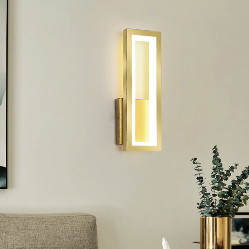White/Black/Gold Rectangle Frame Sconce Lamp Minimalist LED Metallic Wall Mount Light Fixture in White/Warm Light Clearhalo 'Cast Iron' 'Glass' 'Industrial' 'Modern wall lights' 'Modern' 'Tiffany' 'Traditional wall lights' 'Wall Lamps & Sconces' 'Wall Lights' Lighting' 800831