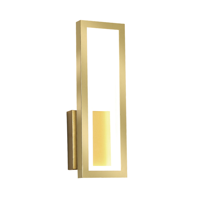 White/Black/Gold Rectangle Frame Sconce Lamp Minimalist LED Metallic Wall Mount Light Fixture in White/Warm Light Clearhalo 'Cast Iron' 'Glass' 'Industrial' 'Modern wall lights' 'Modern' 'Tiffany' 'Traditional wall lights' 'Wall Lamps & Sconces' 'Wall Lights' Lighting' 800832