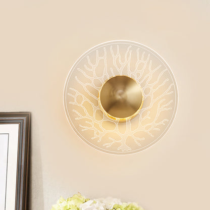 Modernist Context Disk Sconce Lamp Clear Glass Living Room LED Wall Light Fixture in Brass Clear Clearhalo 'Cast Iron' 'Glass' 'Industrial' 'Modern wall lights' 'Modern' 'Tiffany' 'Traditional wall lights' 'Wall Lamps & Sconces' 'Wall Lights' Lighting' 800861