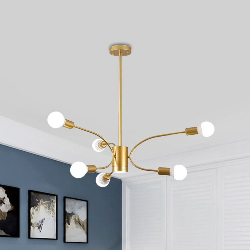 Modernist Sputnik Chandelier Lamp Metallic 6/8/12 Lights Living Room Ceiling Pendant Light in Gold 6 Gold Clearhalo 'Ceiling Lights' 'Chandeliers' 'Modern Chandeliers' 'Modern' Lighting' 800881