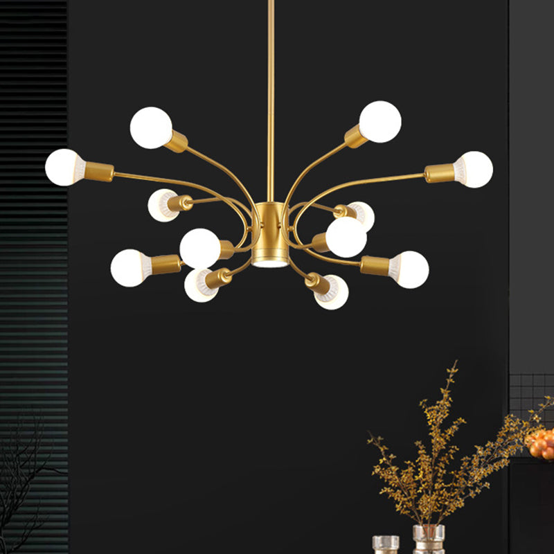 Modernist Sputnik Chandelier Lamp Metallic 6/8/12 Lights Living Room Ceiling Pendant Light in Gold 12 Gold Clearhalo 'Ceiling Lights' 'Chandeliers' 'Modern Chandeliers' 'Modern' Lighting' 800890