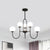 Arced Arm Iron Chandelier Light Fixture Modern 6/9-Head Black Finish Pendulum Lamp with Sphere Milk White Glass Shade 6 Black Clearhalo 'Ceiling Lights' 'Close To Ceiling Lights' 'Close to ceiling' 'Glass shade' 'Glass' 'Pendant Lights' 'Semi-flushmount' Lighting' 800899
