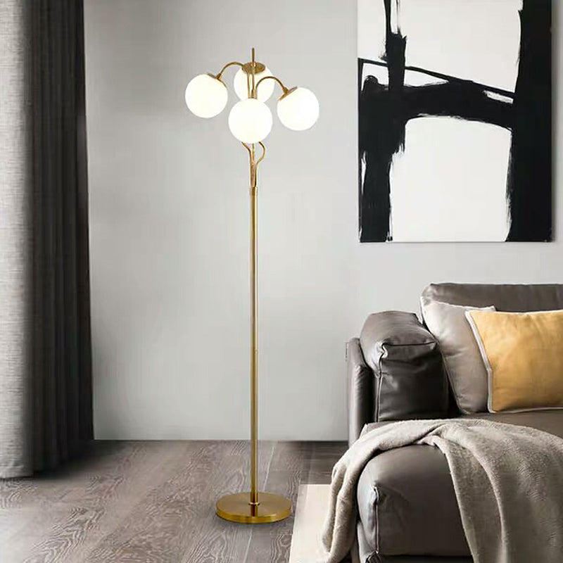 Gold Finish Ball Floor Light Post Modern 4-Light White Glass Stand Floor Lamp for Living Room White Clearhalo 'Floor Lamps' 'Lamps' Lighting' 800960
