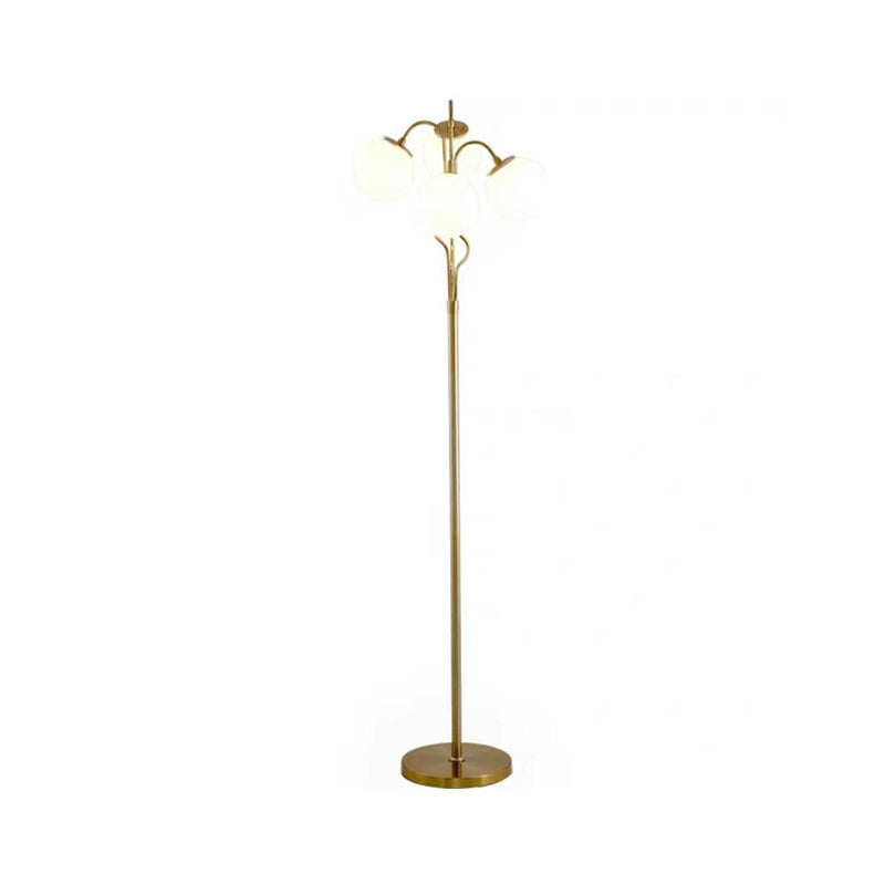 Gold Finish Ball Floor Light Post Modern 4-Light White Glass Stand Floor Lamp for Living Room Clearhalo 'Floor Lamps' 'Lamps' Lighting' 800962
