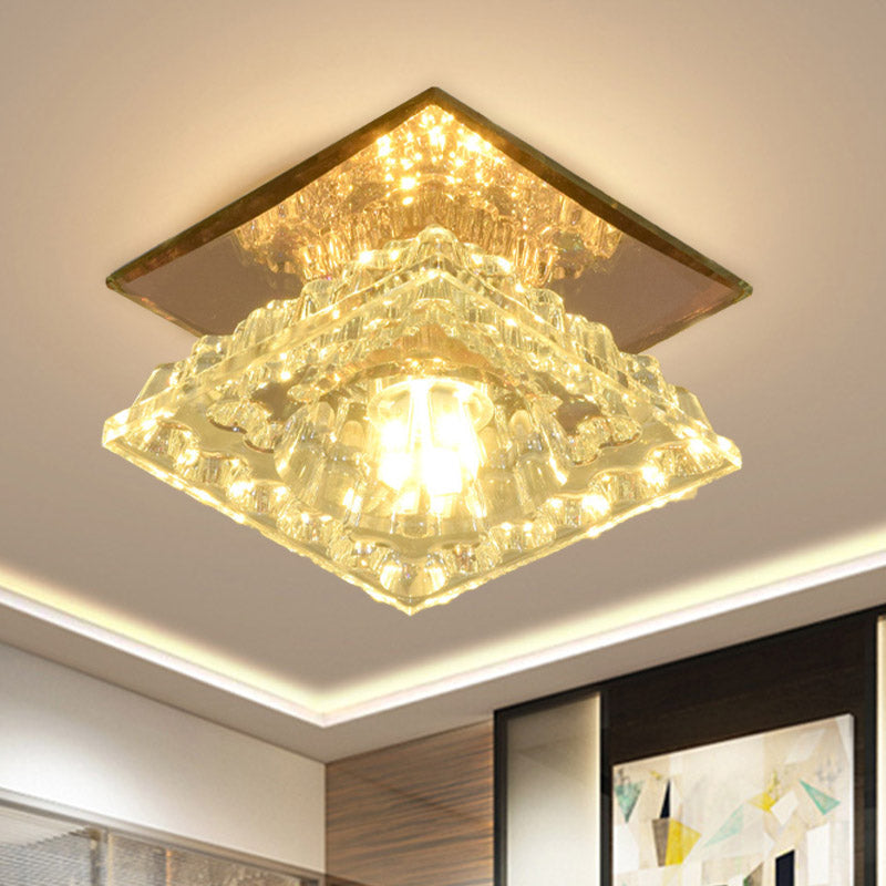 Contemporary Square Flushmount LED Faceted Crystal Flush Ceiling Light in Gold for Corridor, White/Warm/3 Color Light Clearhalo 'Ceiling Lights' 'Close To Ceiling Lights' 'Close to ceiling' 'Flush mount' Lighting' 800985