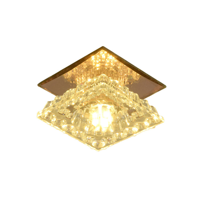 Contemporary Square Flushmount LED Faceted Crystal Flush Ceiling Light in Gold for Corridor, White/Warm/3 Color Light Clearhalo 'Ceiling Lights' 'Close To Ceiling Lights' 'Close to ceiling' 'Flush mount' Lighting' 800986