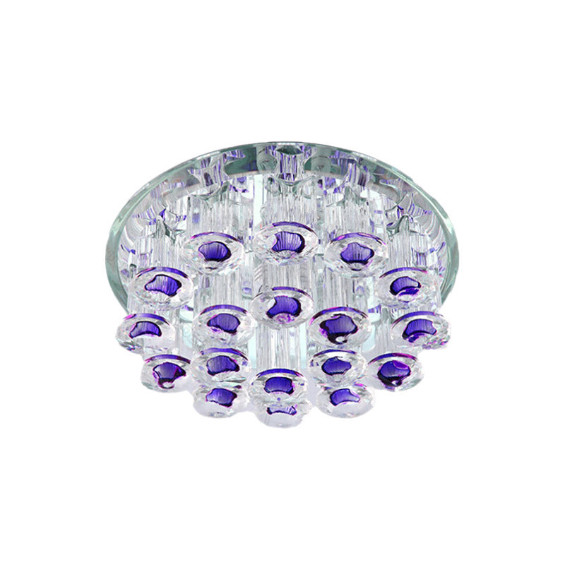 Faceted Crystal Tubular Flush Light Fixture Simple Style LED Living Room Close to Ceiling Lamp in Purple, Warm/White Light Clearhalo 'Ceiling Lights' 'Close To Ceiling Lights' 'Close to ceiling' 'Flush mount' Lighting' 800990
