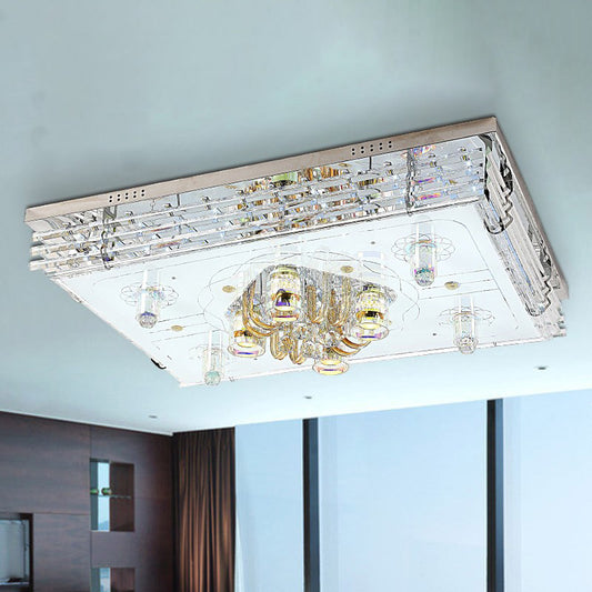 Rectangle Clear Crystal Flush Light Contemporary LED Living Room Ceiling Lamp in Chrome Chrome Clearhalo 'Ceiling Lights' 'Close To Ceiling Lights' 'Close to ceiling' 'Flush mount' Lighting' 801030