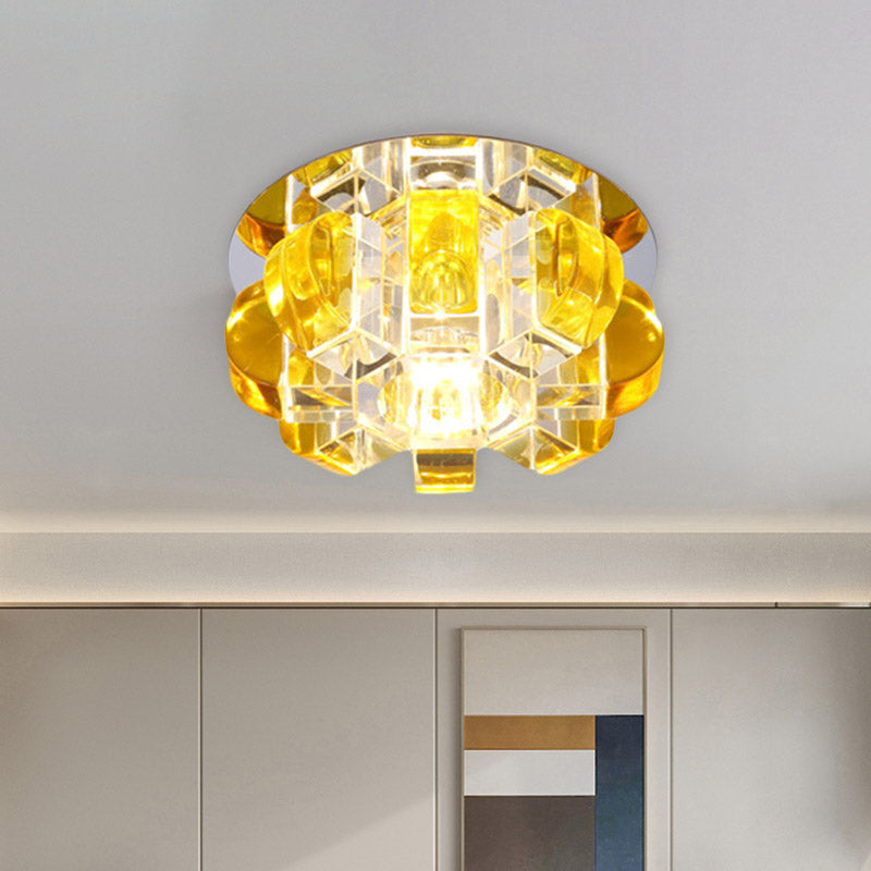Simple Flower Flush Mount Lighting LED Yellow Crystal Ceiling Light Fixture for Corridor in Warm/White/Multi Color Light Yellow Clearhalo 'Ceiling Lights' 'Close To Ceiling Lights' 'Close to ceiling' 'Flush mount' Lighting' 801067