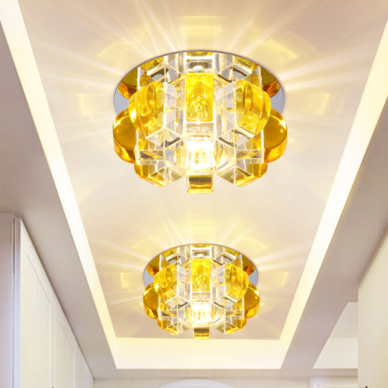 Simple Flower Flush Mount Lighting LED Yellow Crystal Ceiling Light Fixture for Corridor in Warm/White/Multi Color Light Clearhalo 'Ceiling Lights' 'Close To Ceiling Lights' 'Close to ceiling' 'Flush mount' Lighting' 801068