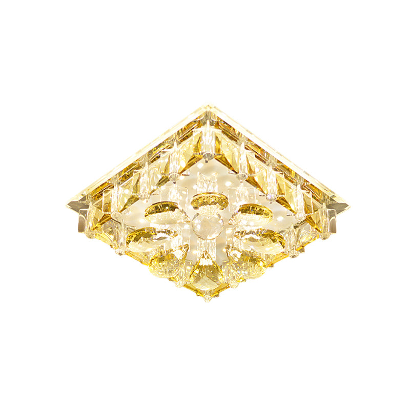 Amber Crystal Flushmount Ceiling Lamp Square LED Contemporary Light Fixture for Stairs in Warm/White/Multi Color Light Clearhalo 'Ceiling Lights' 'Close To Ceiling Lights' 'Close to ceiling' 'Flush mount' Lighting' 801105