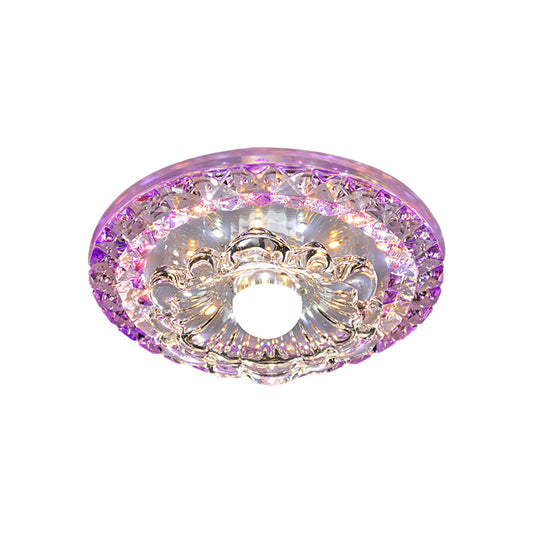 Scalloped Porch Flush Mount Lamp Minimalist Faceted Crystal LED Purple Flush Light with Drum Design in Warm/White Light Clearhalo 'Ceiling Lights' 'Close To Ceiling Lights' 'Close to ceiling' 'Flush mount' Lighting' 801142