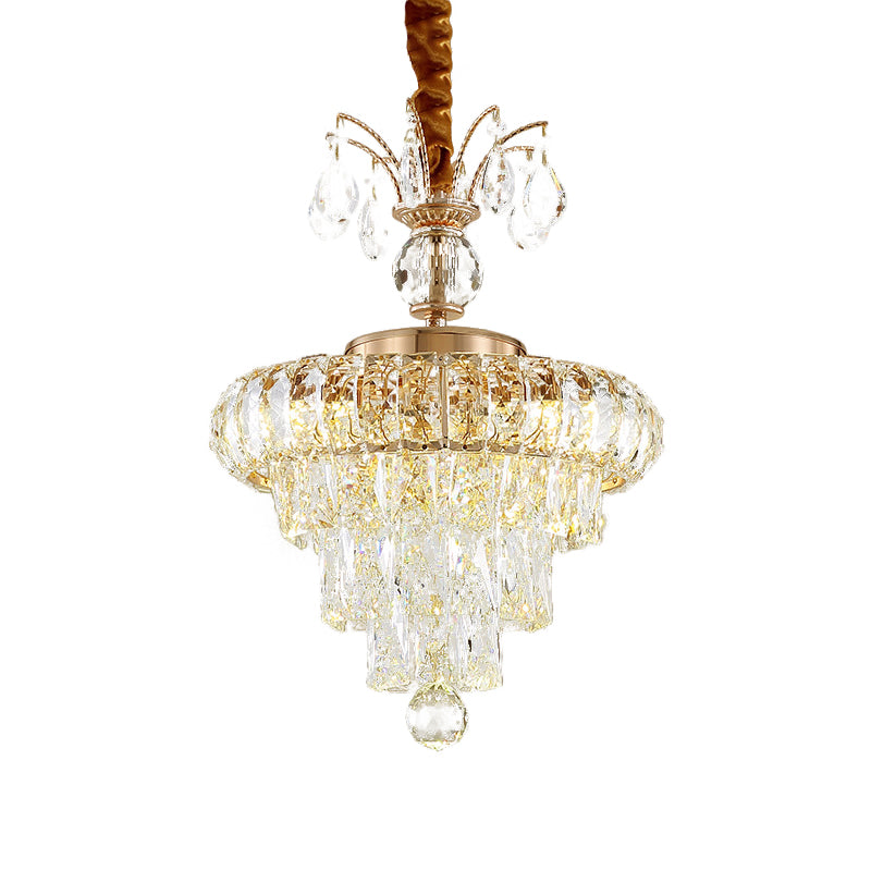 LED Pendant Chandelier Simple Dining Room Hanging Ceiling Light with Tiered Conical Clear Crystal Shade, 12"/18" W Clearhalo 'Ceiling Lights' 'Chandeliers' 'Clear' 'Industrial' 'Modern Chandeliers' 'Modern' 'Tiffany' 'Traditional Chandeliers' Lighting' 801161