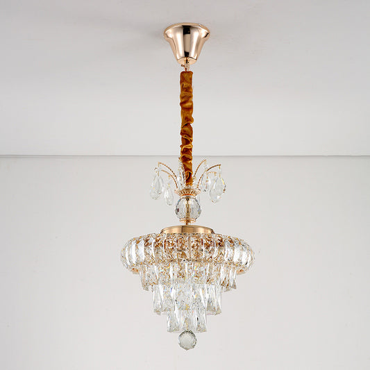 LED Pendant Chandelier Simple Dining Room Hanging Ceiling Light with Tiered Conical Clear Crystal Shade, 12"/18" W Clearhalo 'Ceiling Lights' 'Chandeliers' 'Clear' 'Industrial' 'Modern Chandeliers' 'Modern' 'Tiffany' 'Traditional Chandeliers' Lighting' 801162