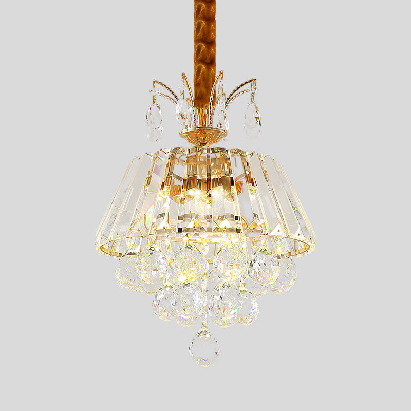 LED Pendant Chandelier Simple Dining Room Hanging Ceiling Light with Tiered Conical Clear Crystal Shade, 12"/18" W Clearhalo 'Ceiling Lights' 'Chandeliers' 'Clear' 'Industrial' 'Modern Chandeliers' 'Modern' 'Tiffany' 'Traditional Chandeliers' Lighting' 801167