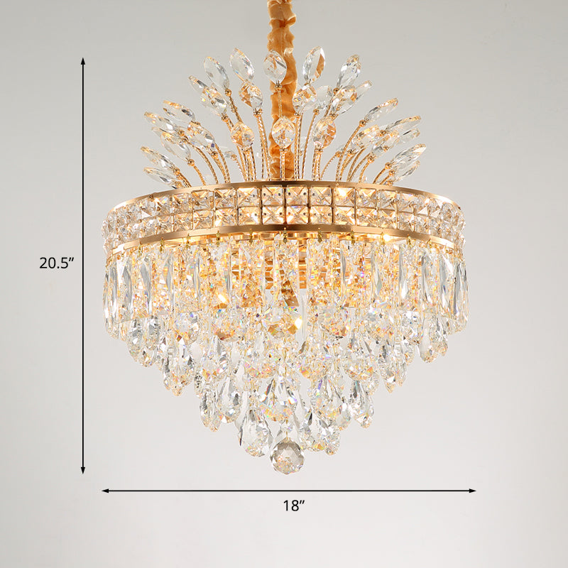 Gold 9 Bulbs Chandelier Light Fixture Contemporary Clear Crystal Conical Hanging Pendant for Bedroom Clearhalo 'Ceiling Lights' 'Chandeliers' 'Modern Chandeliers' 'Modern' Lighting' 801180