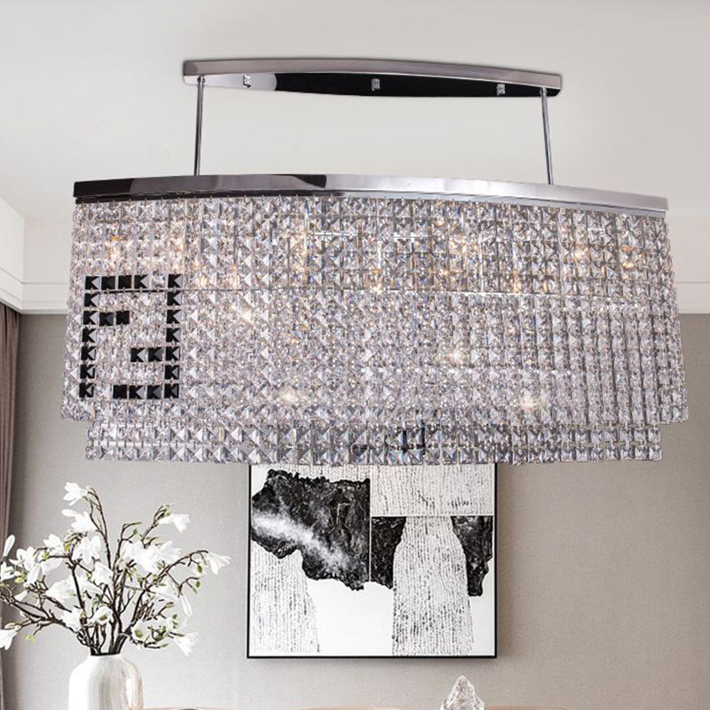 6-Light Island Ceiling Light Modernist Dining Room Hanging Lamp Kit with Rectangle Faceted Crystal Shade in Chrome Chrome Clearhalo 'Ceiling Lights' 'Island Lights' Lighting' 801181
