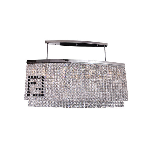 6-Light Island Ceiling Light Modernist Dining Room Hanging Lamp Kit with Rectangle Faceted Crystal Shade in Chrome Clearhalo 'Ceiling Lights' 'Island Lights' Lighting' 801182