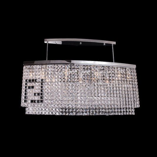 6-Light Island Ceiling Light Modernist Dining Room Hanging Lamp Kit with Rectangle Faceted Crystal Shade in Chrome Clearhalo 'Ceiling Lights' 'Island Lights' Lighting' 801183