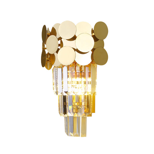 1-Bulb Wall Lighting Modernism Living Room Sconce Light with Tiered Crystal Block Shade in Gold Clearhalo 'Modern wall lights' 'Modern' 'Wall Lamps & Sconces' 'Wall Lights' Lighting' 801885
