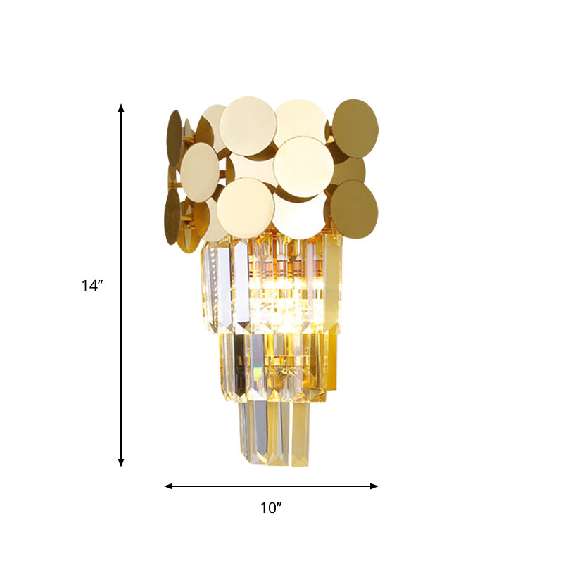 1-Bulb Wall Lighting Modernism Living Room Sconce Light with Tiered Crystal Block Shade in Gold Clearhalo 'Modern wall lights' 'Modern' 'Wall Lamps & Sconces' 'Wall Lights' Lighting' 801886