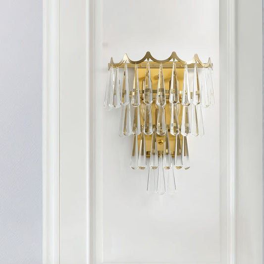 Modern Teardrop Wall Light Fixture 2 Lights Clear Crystal Wall Sconce in Gold with 3-Tiered Design Clearhalo 'Modern wall lights' 'Modern' 'Wall Lamps & Sconces' 'Wall Lights' Lighting' 801888