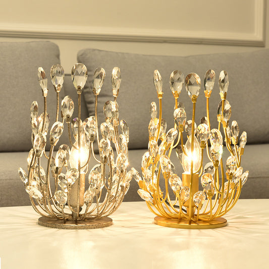 1-Light Table Lighting Classic Branch Crystal Drop Nightstand Light in Silver/Gold for Living Room Clearhalo 'Lamps' 'Table Lamps' Lighting' 801953