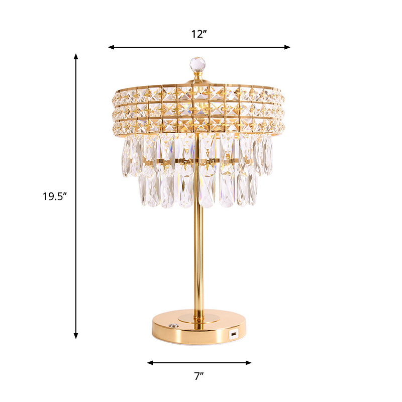Gold LED Nightstand Lamp Countryside Clear Crystal Teardrop Night Lighting for Bedroom Clearhalo 'Lamps' 'Table Lamps' Lighting' 801971