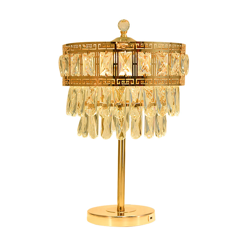 Crystal Drop Gold Night Lighting Drum LED Countryside Style Table Light for Bedroom Clearhalo 'Lamps' 'Table Lamps' Lighting' 801974